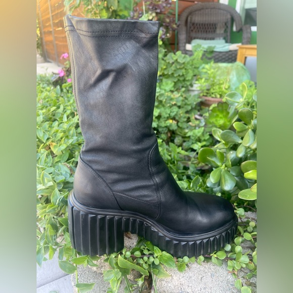 AGL Tiggy Sock booties Size 41 leather combat boot pull on style black boots - Picture 9 of 13